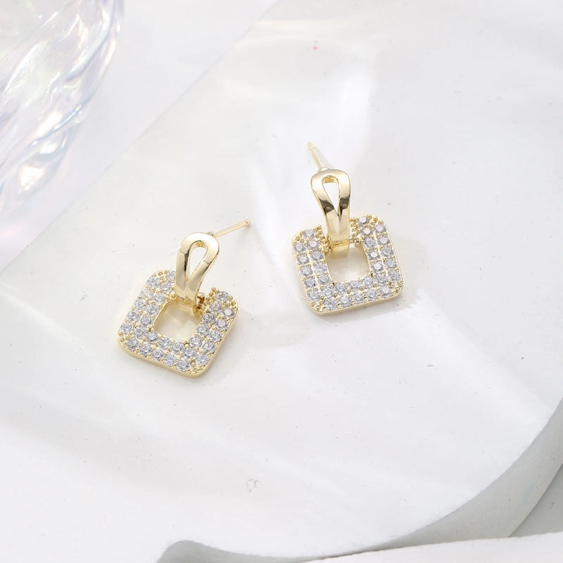 Wholesale Jewelry Inlaid Zircon Square Copper Earrings
