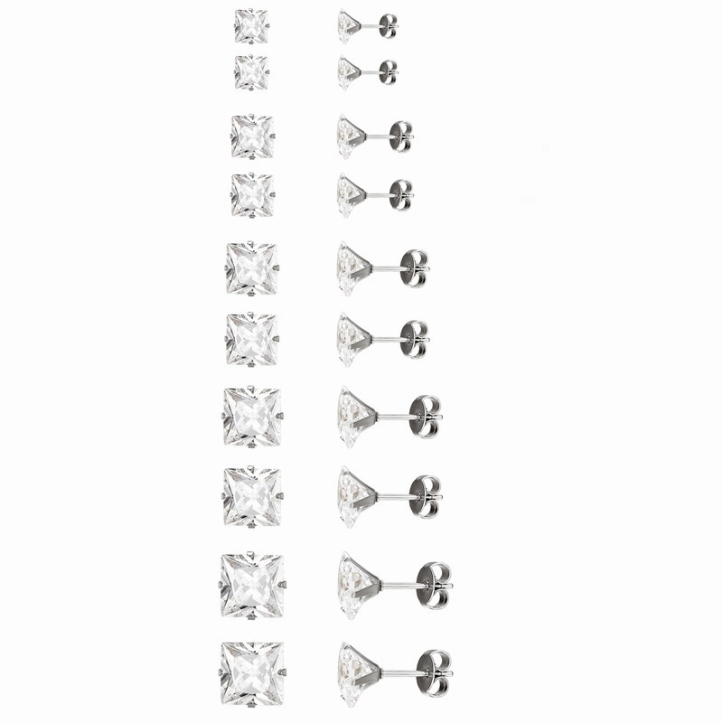 Wholesale Large Square Flash Diamond Stainless Steel Earrings