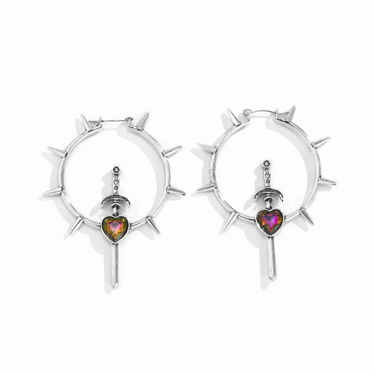 Wholesale Laser Heart Shape Simple Imitation Gemstone Alloy Glass Earrings