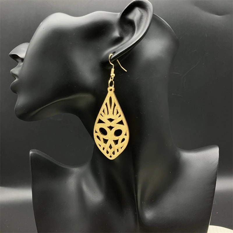 Wholesale Leaf Hollowed Out Wood Earrings