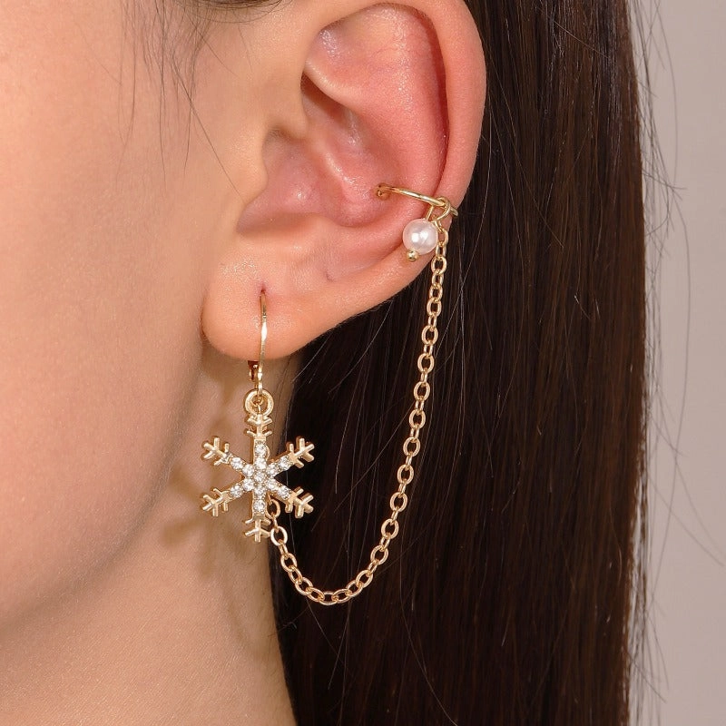Wholesale Long Chain Diamond Snowflake Alloy Ear Clips
