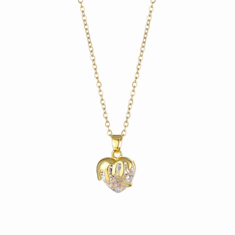 Wholesale love zircon stainless steel heart shaped crystal creative clavicle chain necklace