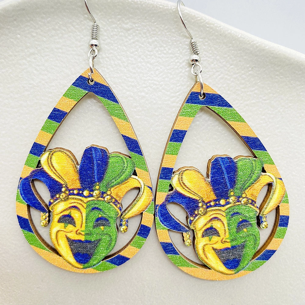 Wholesale Mardi Gras Colored Wood Earrings