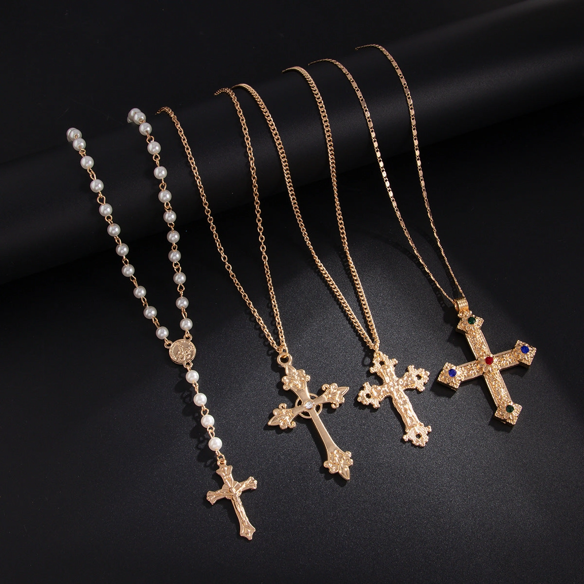 Wholesale Men's cross pendant necklace pearl clavicle chain