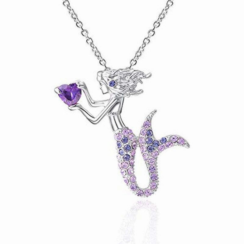 Wholesale mermaid tail neck chain net red with diamond clavicle chain pendant