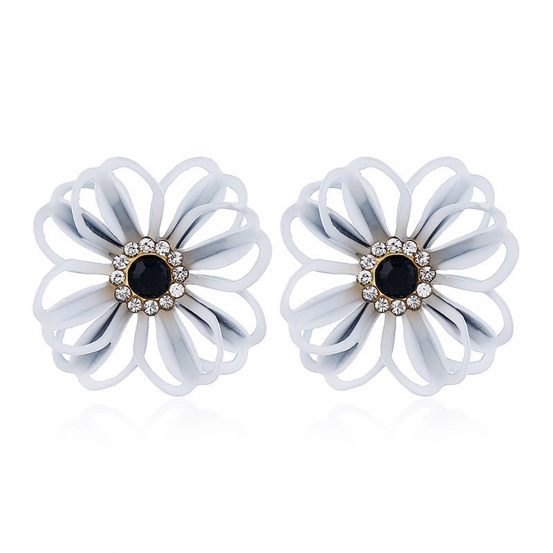 Wholesale Metal Flowers Openwork Diamond Earrings