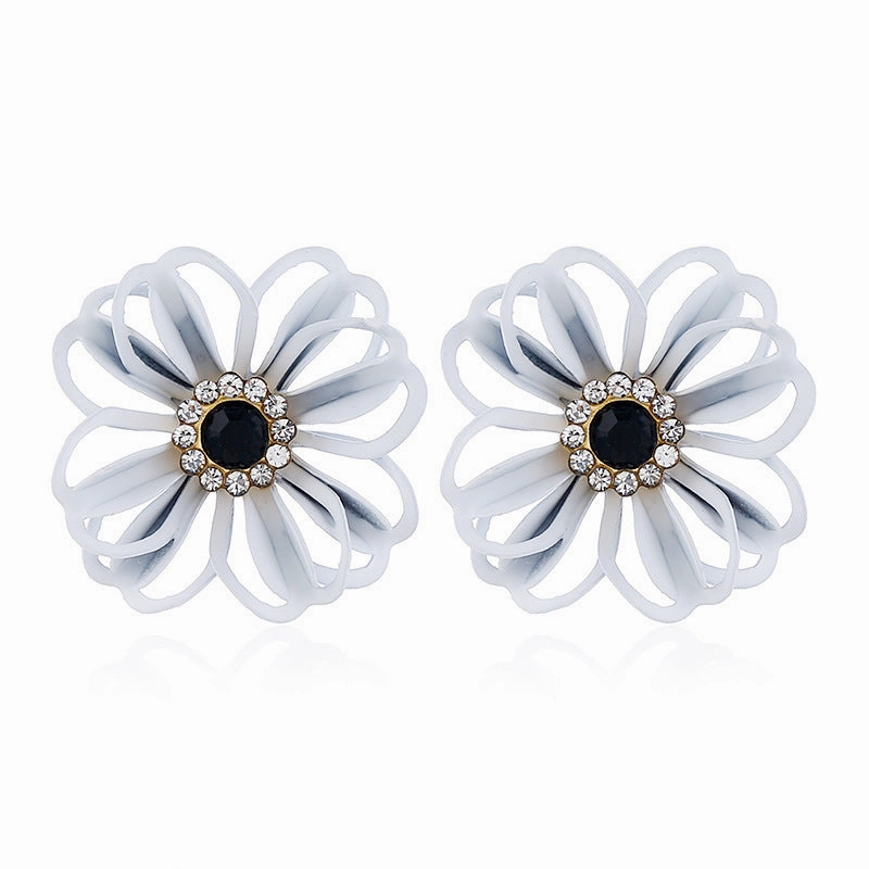Wholesale Metal Flowers Openwork Diamond Earrings
