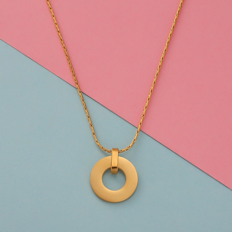 Wholesale Minimalist Geometric Circular Hollow Pendants Stainless Steel Necklace