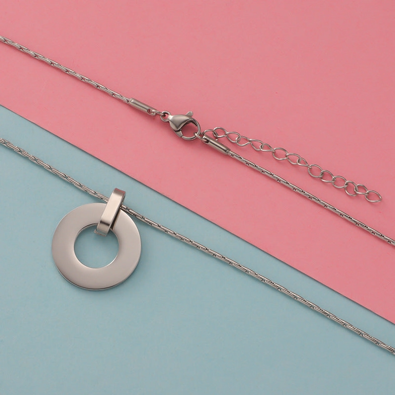 Wholesale Minimalist Geometric Circular Hollow Pendants Stainless Steel Necklace