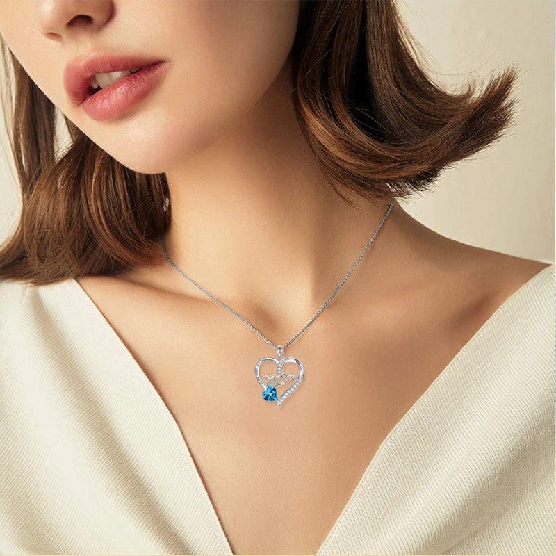Wholesale mom heart-shaped engraved diamond necklace