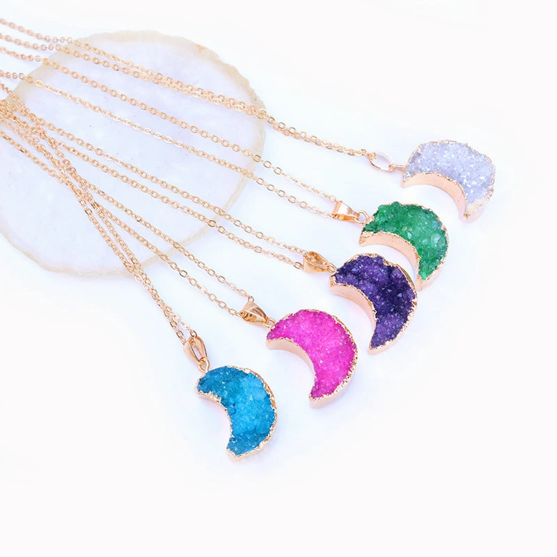 Wholesale Moon Pendant Natural Agate Stone Necklace