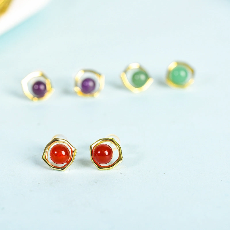 Wholesale Natural Crystal Gravel Square Round Bead Earrings