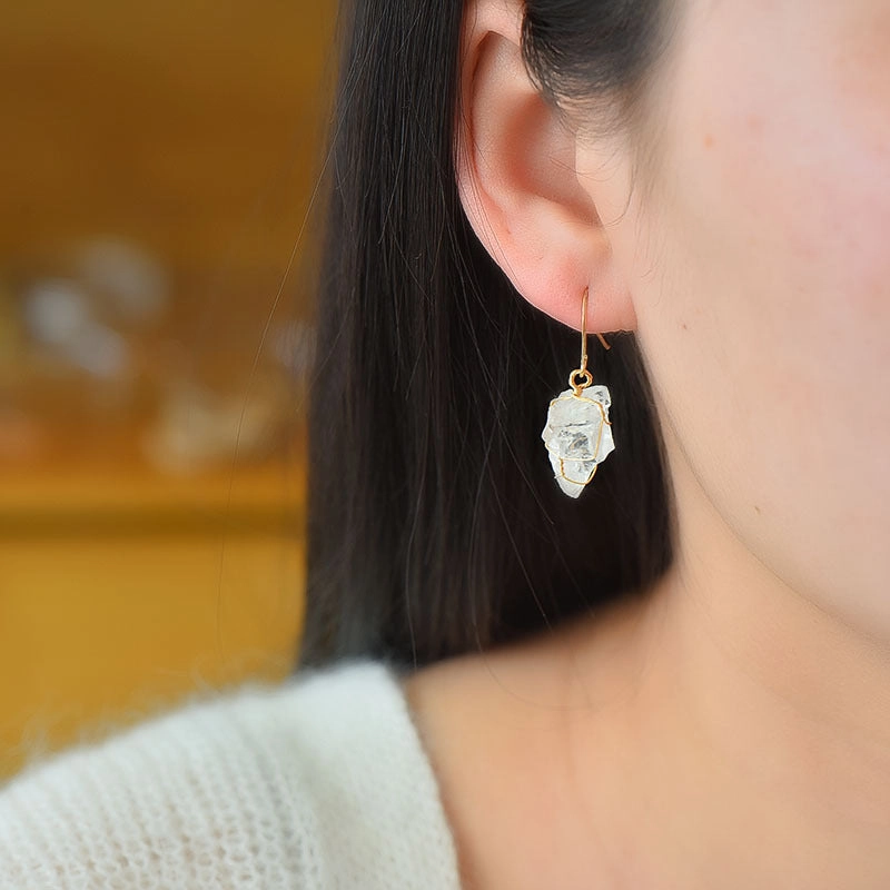 Wholesale Natural Crystal Irregular Rough Stone Handmade Earrings