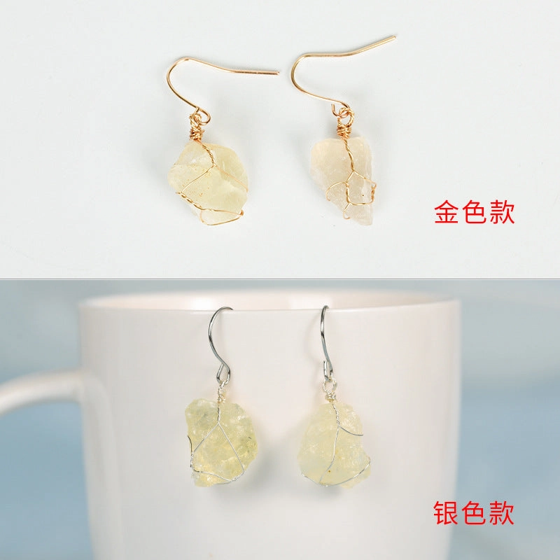 Wholesale Natural Crystal Irregular Rough Stone Handmade Earrings