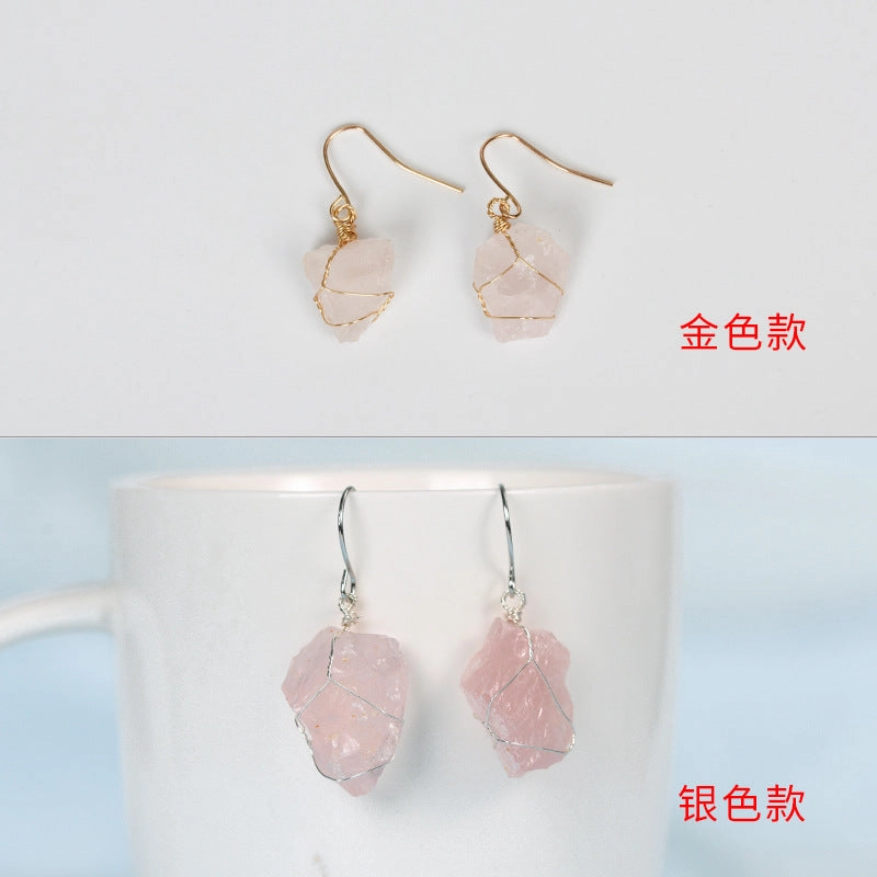Wholesale Natural Crystal Irregular Rough Stone Handmade Earrings