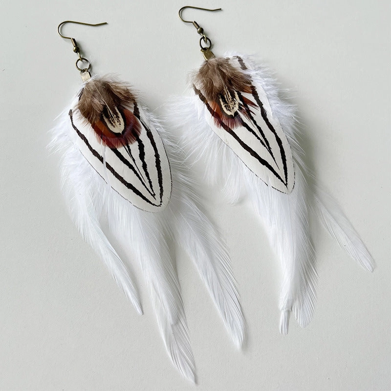 Wholesale Natural Feather White Earrings 2 in A Pack