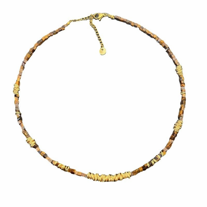 Wholesale Natural Tiger Eye Maillard Beaded Sweater Necklace