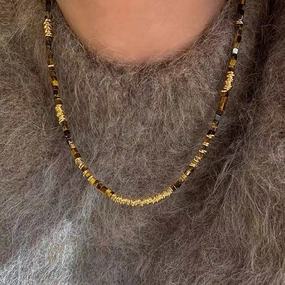 Wholesale Natural Tiger Eye Maillard Beaded Sweater Necklace