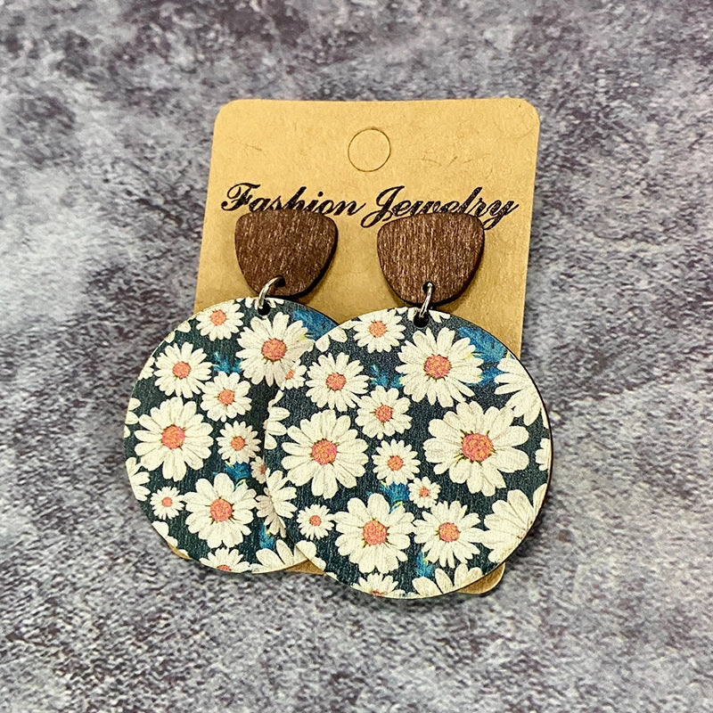 Wholesale of Bohemian Flower Splicing Wood Earrings