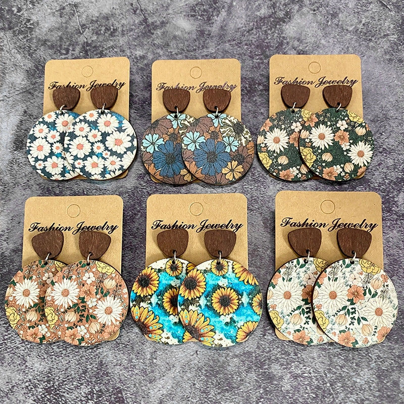 Wholesale of Bohemian Flower Splicing Wood Earrings