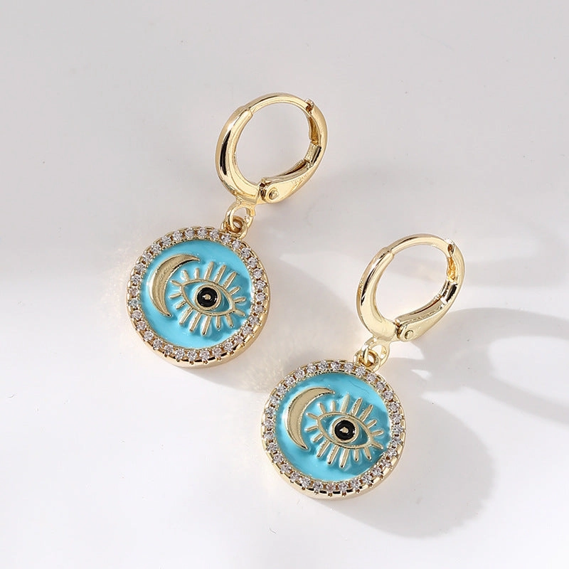 Wholesale Oil Drops Devil's Eye Micropaved Zircon Copper Earrings
