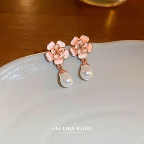 Wholesale Oil Drops Flowers Pearl Earrings