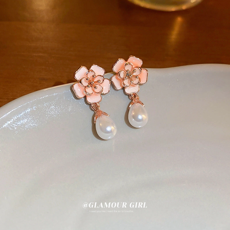 Wholesale Oil Drops Flowers Pearl Earrings