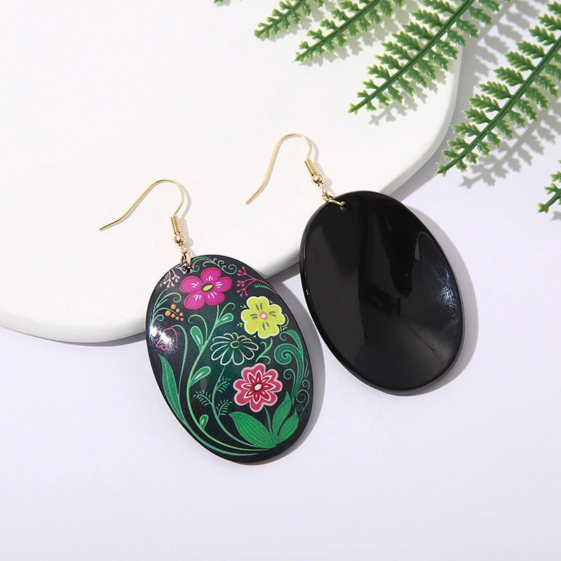 Wholesale Oval Acrylic Colored Flowers Earrings