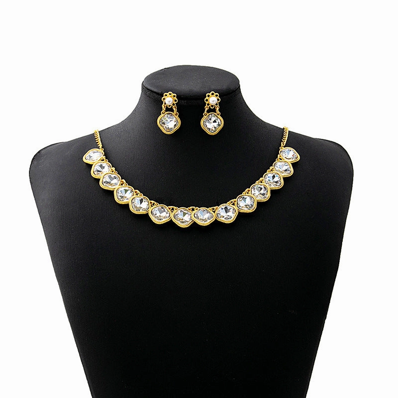 Wholesale Oval Square Jewelry Set Flowers Evening Bridal Accessories Necklace Vintage Earrings