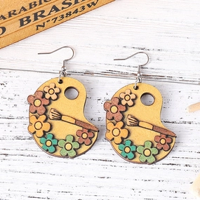 Wholesale paint tray brush painting small daisy flowers double sided wooden earrings