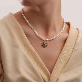 Wholesale Pearl Drop Oil Snowflake Bell Christmas Tree Necklace Sweater Chain