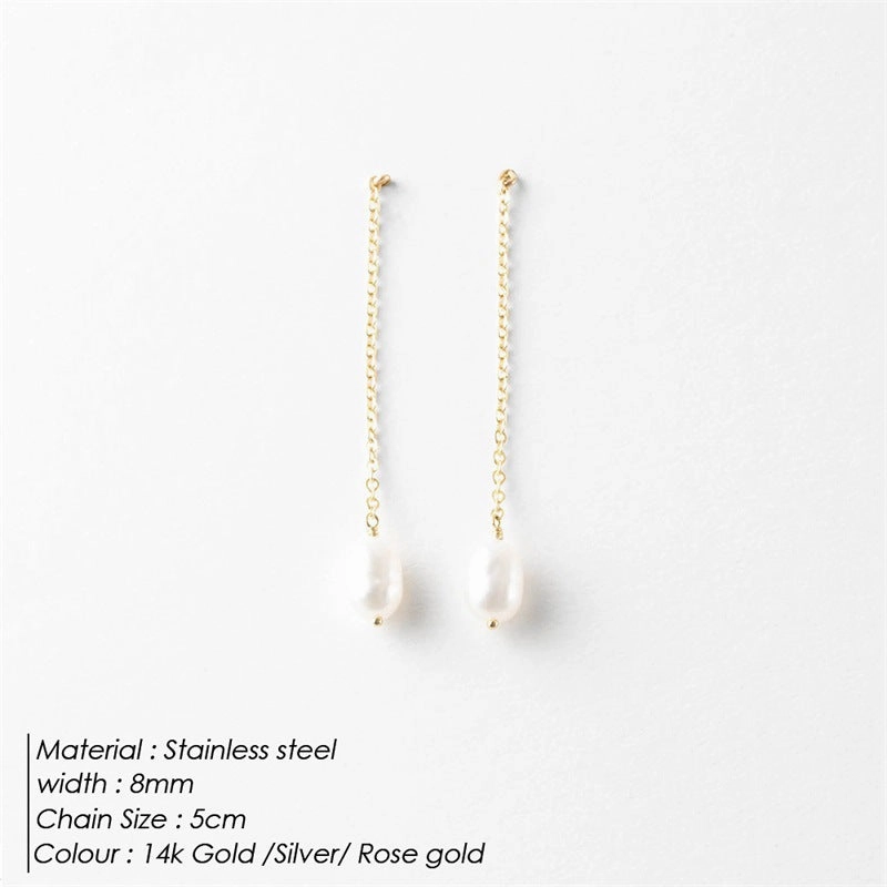 Wholesale Pearl Long Length Stainless Steel Earrings