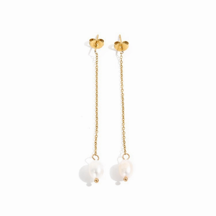 Wholesale Pearl Long Length Stainless Steel Earrings