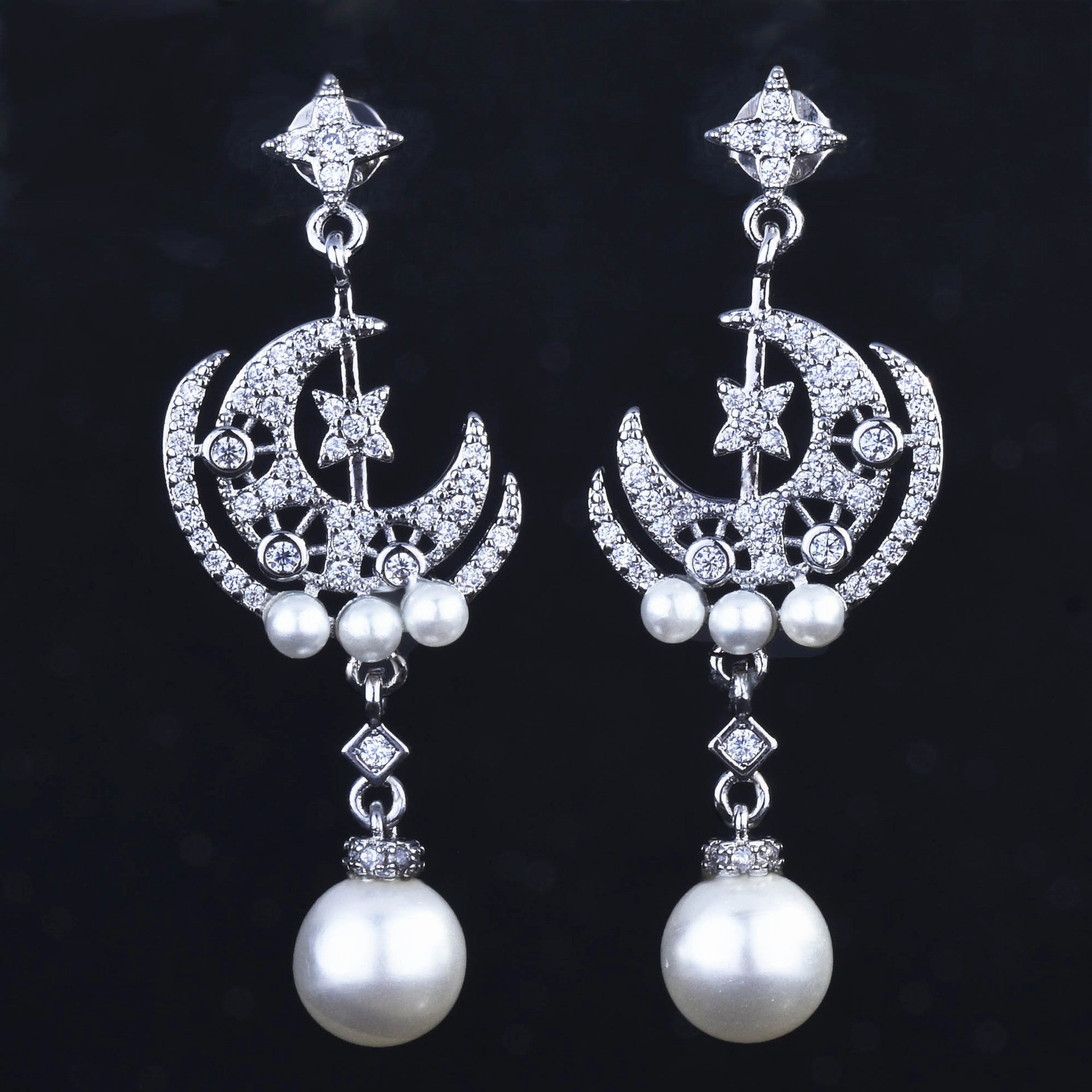 Wholesale Pearl Moon Copper Earrings Set