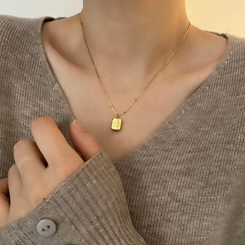 Wholesale Personalized square letter necklace titanium steel short sweater chain
