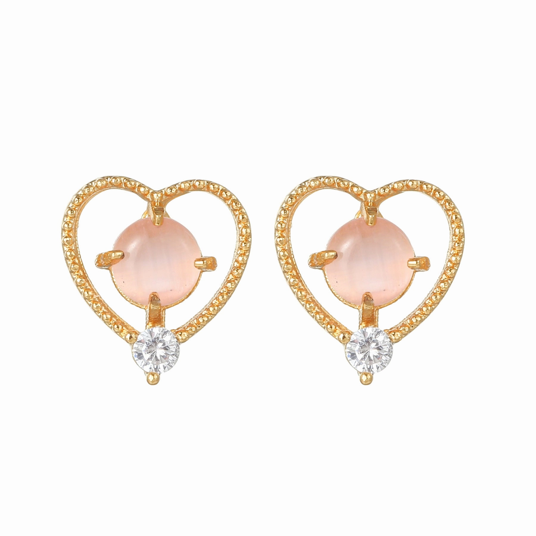 Wholesale Pink Zircon Heart 18k Earrings Copper