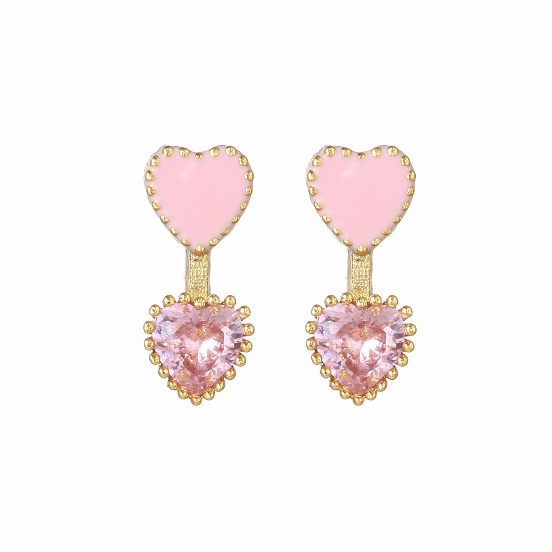 Wholesale Pink Zircon Heart 18k Earrings Copper