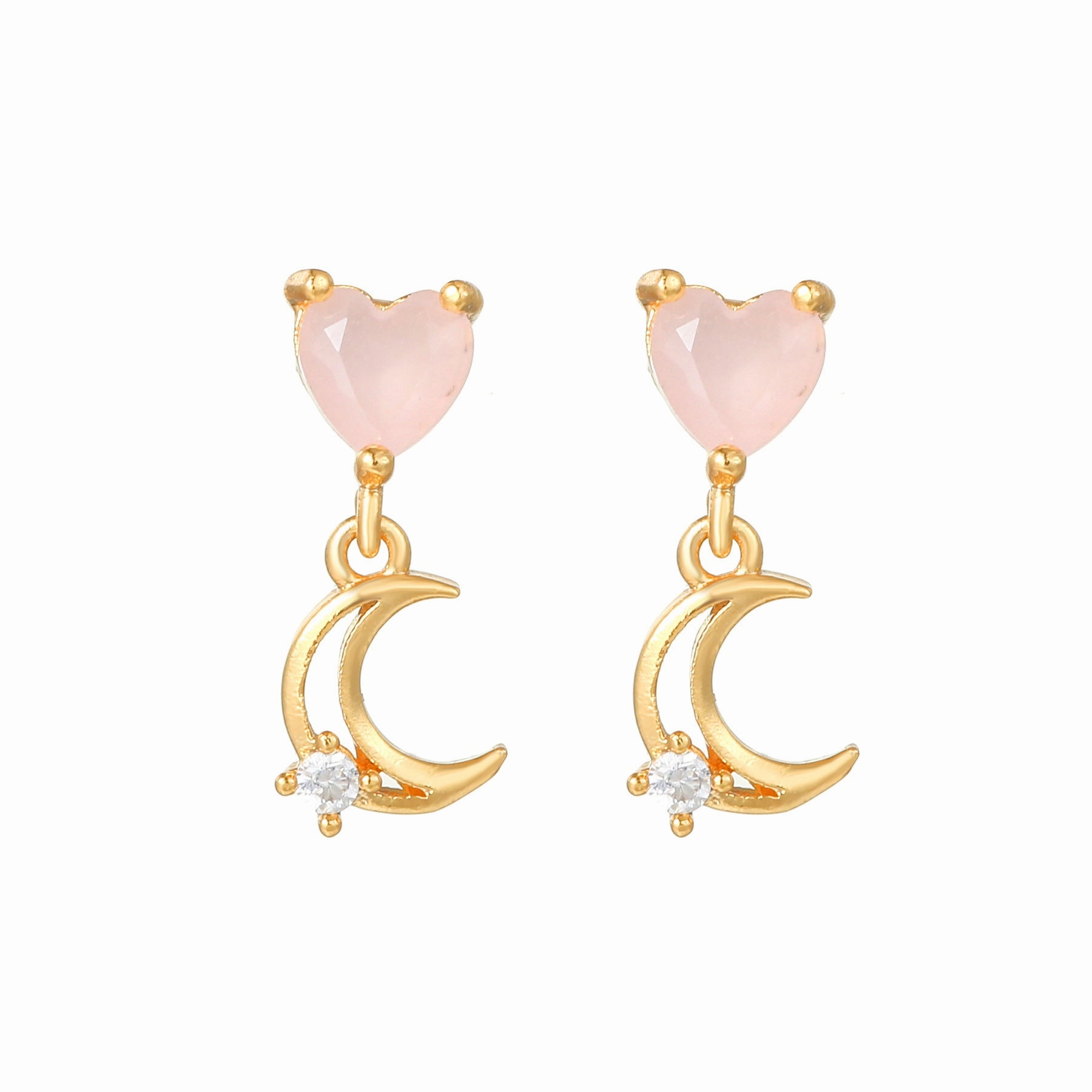 Wholesale Pink Zircon Heart 18k Earrings Copper