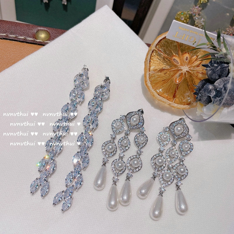 Wholesale Plated 18K Pearl Tassel Earrings Zircon