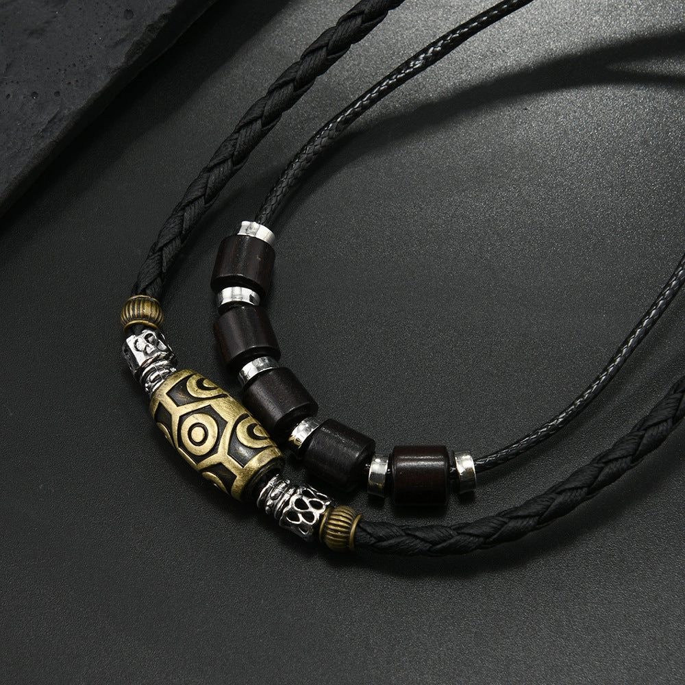 Wholesale Punk style retro personality necklace trendy men's braided wax rope antique pendant