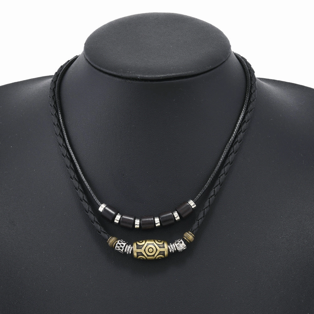 Wholesale Punk style retro personality necklace trendy men's braided wax rope antique pendant