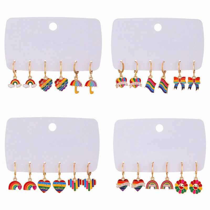 Wholesale Rainbow Heart Alloy Earrings