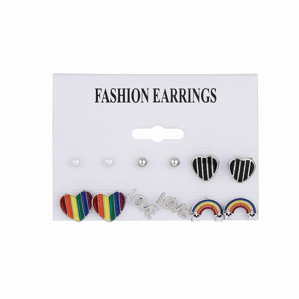 Wholesale Rainbow Heart Alloy Earrings