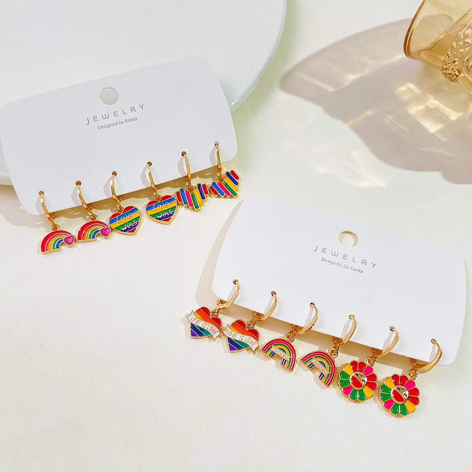Wholesale Rainbow Heart Alloy Earrings