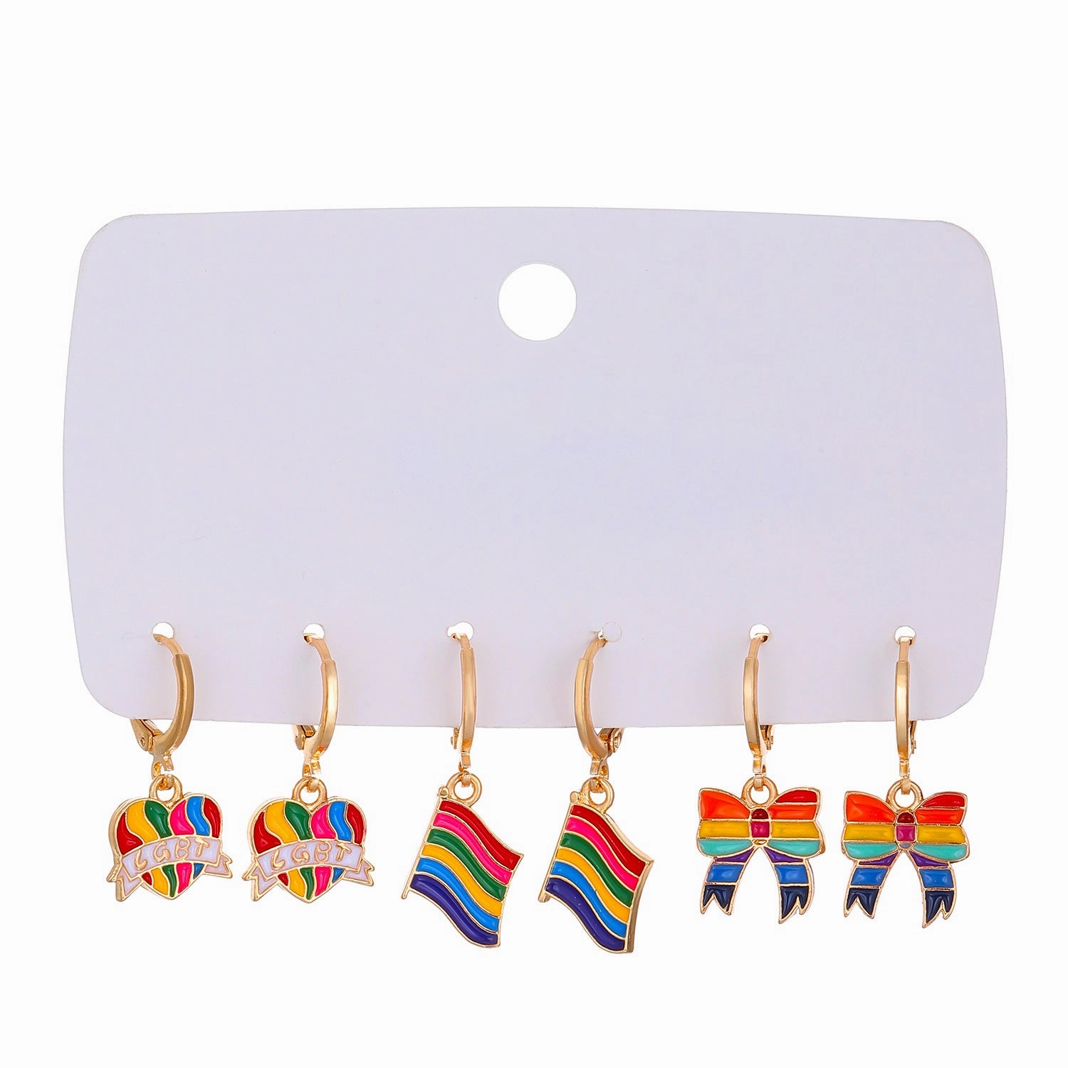 Wholesale Rainbow Heart Alloy Earrings