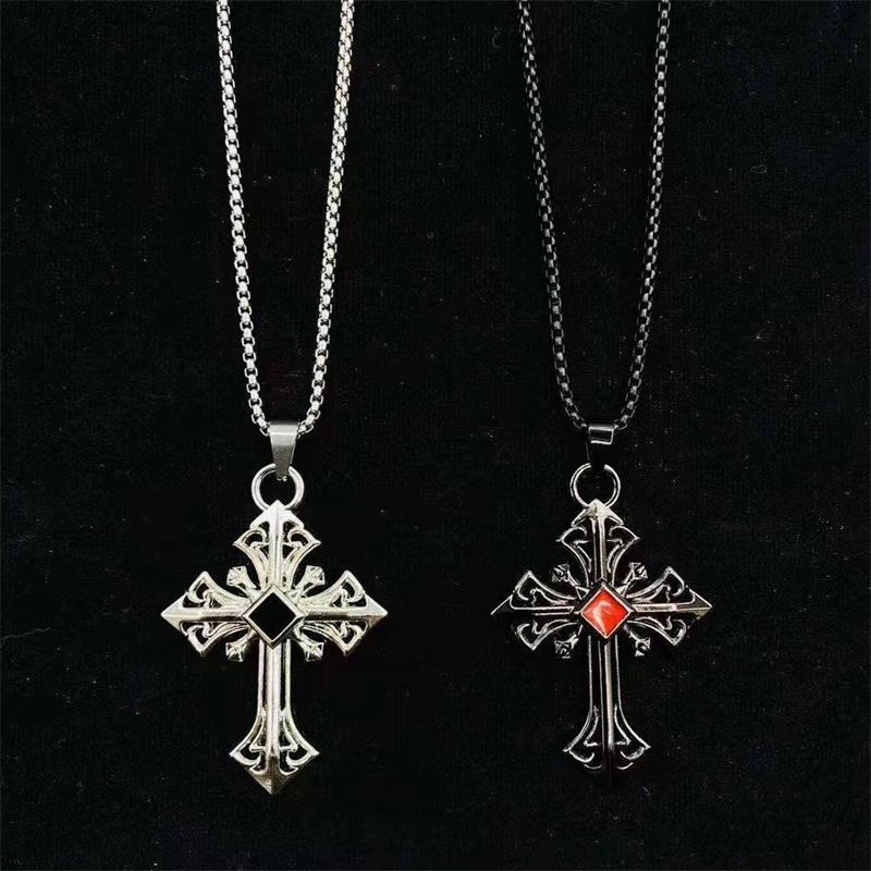 Wholesale  Retro Color-free Male Decoration Cross Pendant Necklace Simple Woolen Chain