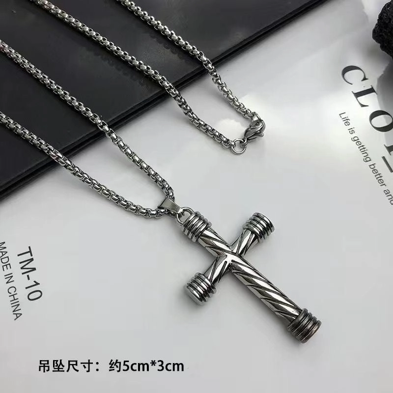 Wholesale  Retro Color-free Male Decoration Cross Pendant Necklace Simple Woolen Chain