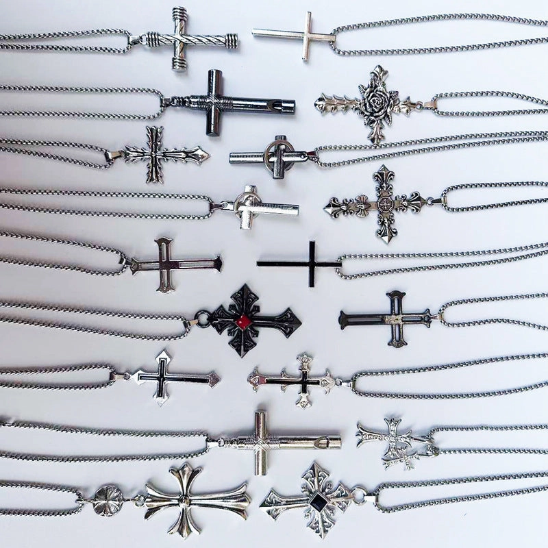 Wholesale  Retro Color-free Male Decoration Cross Pendant Necklace Simple Woolen Chain