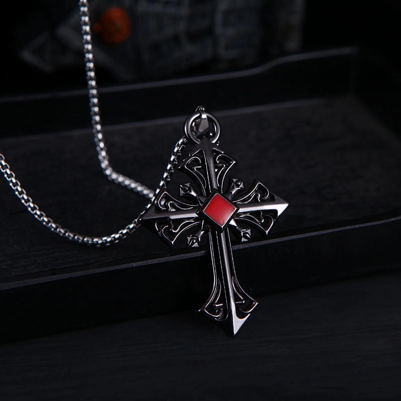 Wholesale  Retro Color-free Male Decoration Cross Pendant Necklace Simple Woolen Chain