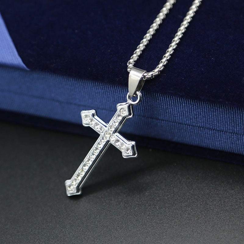 Wholesale  Retro Color-free Male Decoration Cross Pendant Necklace Simple Woolen Chain